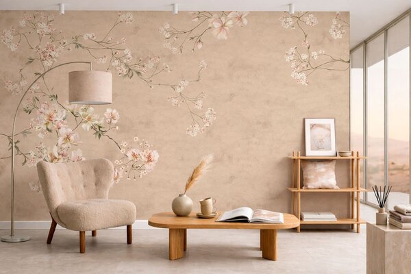 Fototapety Kwiatowe motywy w stylu chinoiserie na ciepłym beżowym tle, Fototapety Vintage, w05427v2 : Uwalls.pl