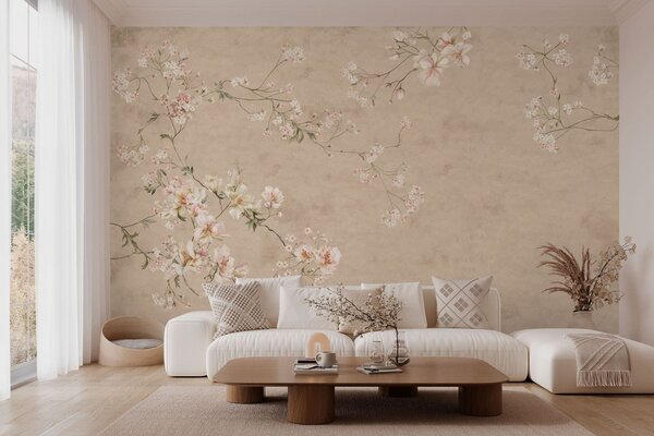 Fototapety Kwiatowe motywy w stylu chinoiserie na ciepłym beżowym tle, Fototapety Vintage, w05427v2 : Uwalls.pl