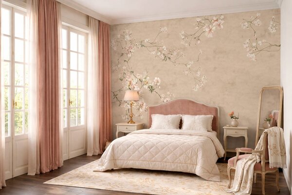 Fototapety Kwiatowe motywy w stylu chinoiserie na ciepłym beżowym tle, Fototapety Vintage, w05427v2 : Uwalls.pl