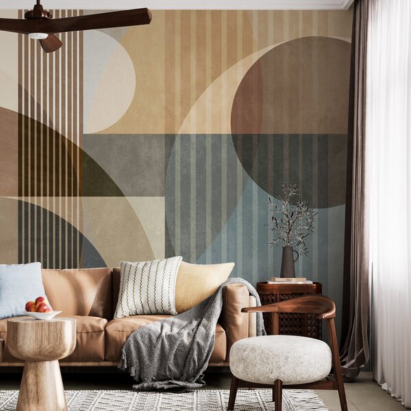Fototapety Abstrakcyjne figury geometryczne złożone z okręgów i linii, stonowane odcienie ziemi,, Fototapety Geometryczne, w09834 : Uwalls.pl