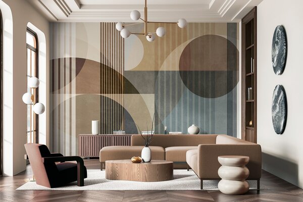 Fototapety Abstrakcyjne figury geometryczne złożone z okręgów i linii, stonowane odcienie ziemi,, Fototapety Geometryczne, w09834 : Uwalls.pl
