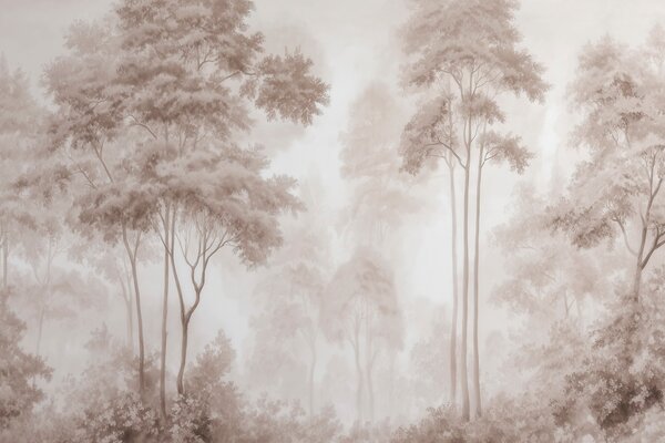 Fototapety Abstrakcyjny pejzaż leśny w dymnych beżowych odcieniach, nadający wrażenie głębi, Fototapety Natura, w09657 : Uwalls.pl