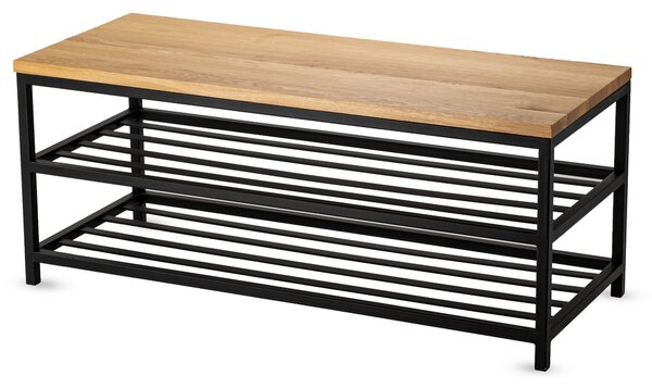 Ławka Metalowa Industrialna Drewno Dębowe Double SHELF WOOD - LOFT