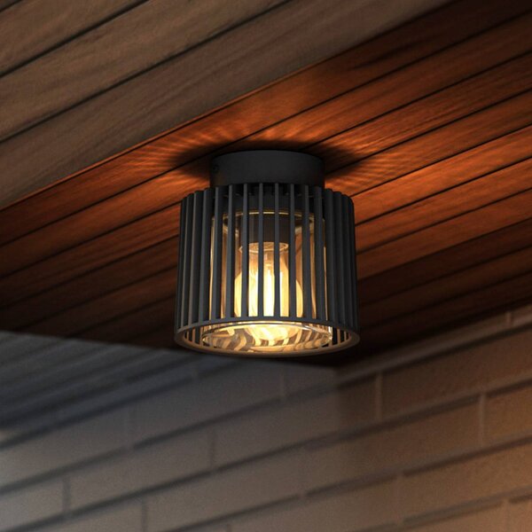 LUTEC Zewnętrzna lampa sufitowa SHYNE, czarna, 16 cm, metal, IP54, E27 możliwość ściemniania, czarny, aluminium, nowoczesny