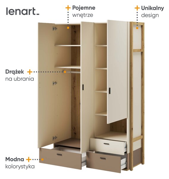 EMWOmeble Szafa młodzieżowa LENNY LY-01 dąb artisan/beż/truflowy