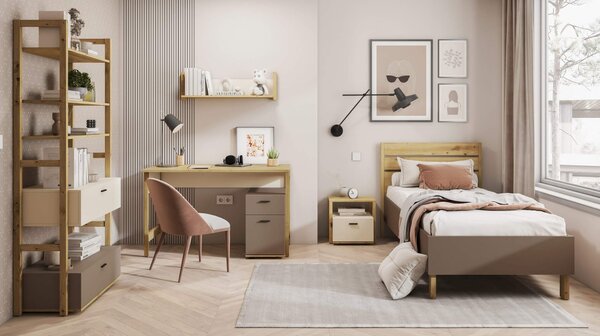EMWOmeble Szafa młodzieżowa LENNY LY-01 dąb artisan/beż/truflowy