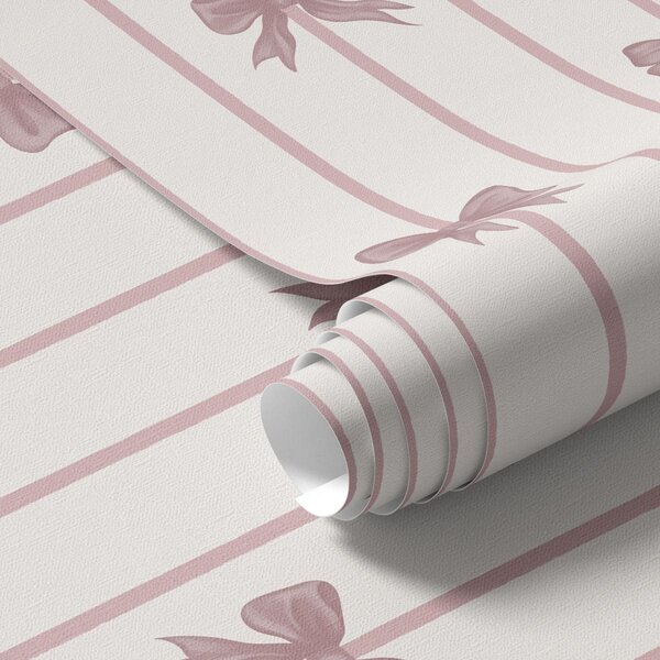 Tapety Różowe kokardki na pionowych paskach na jasnym tle, Tapety Geometryczne, Tapety w paski, a01162 : Uwalls.pl
