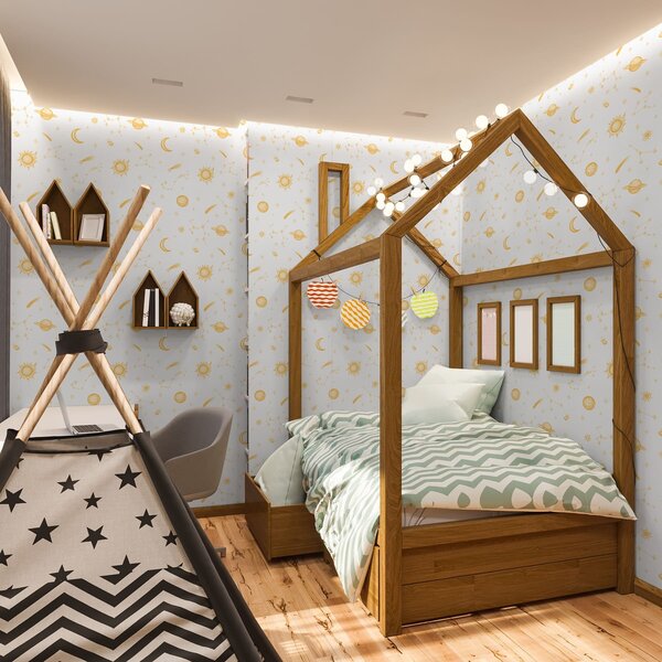 Tapety Obiekty niebieskie i gwiazdy w delikatnym stylu, Tapety minimalistyczne, a01163 : Uwalls.pl