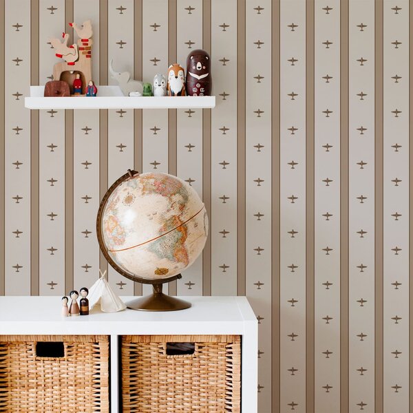Tapety Małe samoloty w paski na brązowym tle, Tapety Geometryczne, Tapety w paski, a01171v2 : Uwalls.pl