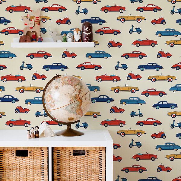 Tapety Jasne samochody i skutery w stylu retro na jasnym tle, Tapety vintage, a01172v1 : Uwalls.pl