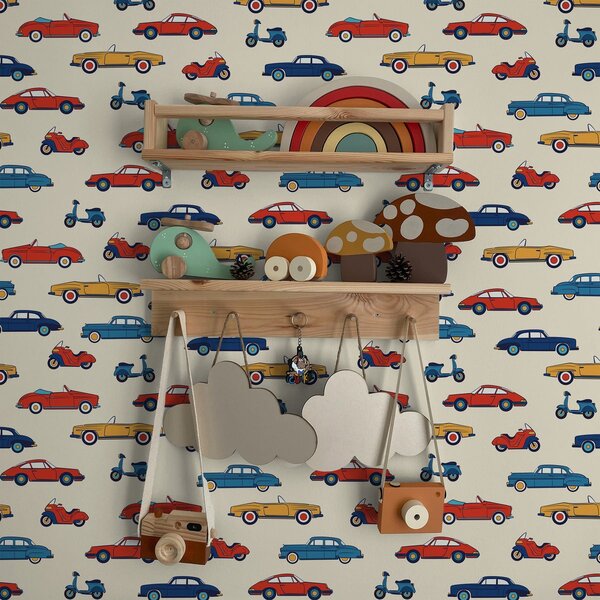 Tapety Jasne samochody i skutery w stylu retro na jasnym tle, Tapety vintage, a01172v1 : Uwalls.pl
