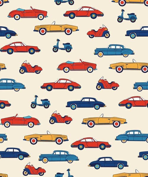 Tapety Jasne samochody i skutery w stylu retro na jasnym tle, Tapety vintage, a01172v1 : Uwalls.pl