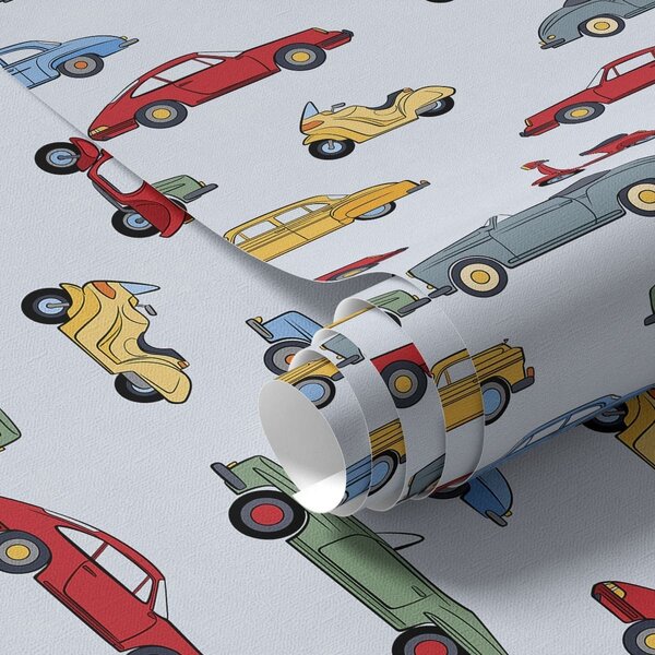 Tapety Samochody i skutery w stylu retro na niebieskim tle, Tapety vintage, a01172v2 : Uwalls.pl