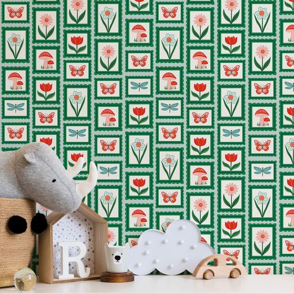 Tapety Kwiaty, grzyby i motyle w ramkach, Tapety Z kwiatami, a01175 : Uwalls.pl