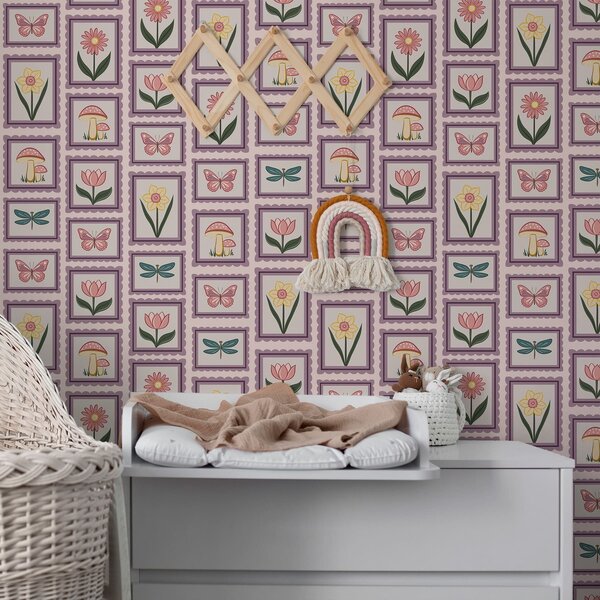 Tapety Ilustracje w ramkach w odcieniach bzu, Tapety Z kwiatami, a01175v1 : Uwalls.pl