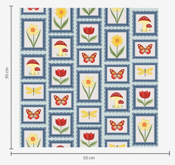 Tapety Ilustracje w ramkach w odcieniach niebieskiego, Tapety Z kwiatami, a01175v2 : Uwalls.pl