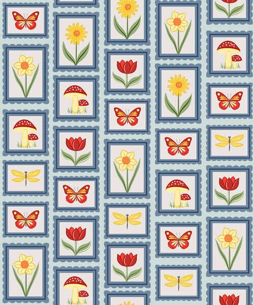 Tapety Ilustracje w ramkach w odcieniach niebieskiego, Tapety Z kwiatami, a01175v2 : Uwalls.pl
