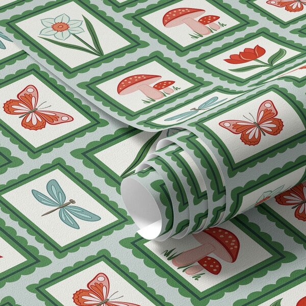 Tapety Kwiaty, grzyby i motyle w ramkach, Tapety Z kwiatami, a01175 : Uwalls.pl