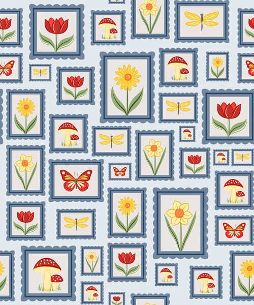Tapety Ilustracje w ramkach na niebieskim tle, Tapety Z kwiatami, a01176 : Uwalls.pl