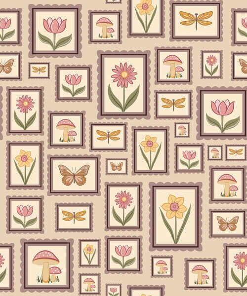 Tapety Ilustracje w ramkach w ciepłych beżowych odcieniach, Tapety Z kwiatami, a01176v2 : Uwalls.pl