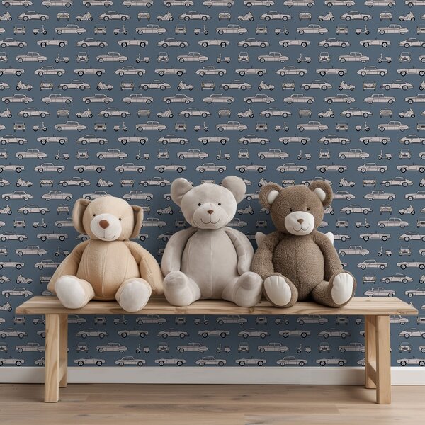 Tapety Samochody i skutery w stylu retro na niebieskim tle, Tapety vintage, a01178 : Uwalls.pl