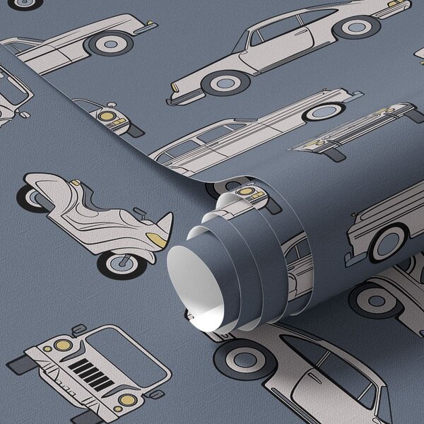 Tapety Samochody i skutery w stylu retro na niebieskim tle, Tapety vintage, a01178 : Uwalls.pl