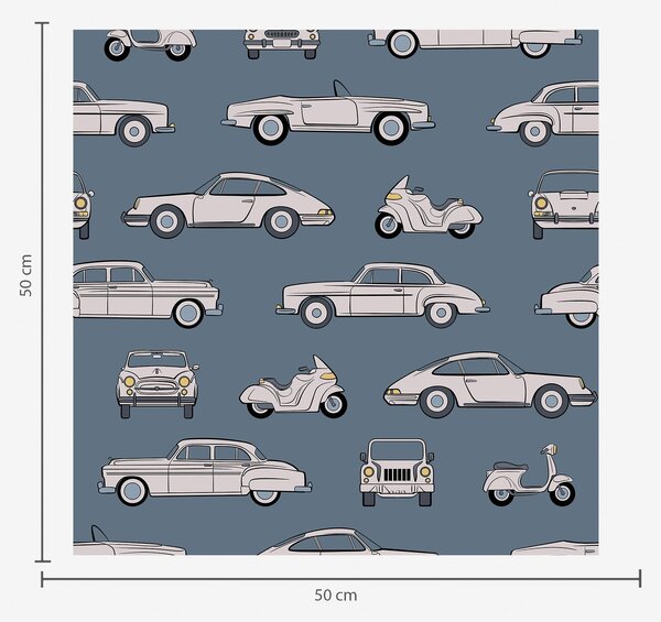 Tapety Samochody i skutery w stylu retro na niebieskim tle, Tapety vintage, a01178 : Uwalls.pl