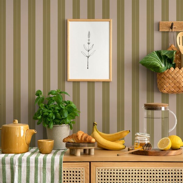 Tapety Pionowe paski w kolorze oliwkowym i beżowym, Tapety Geometryczne, Tapety w paski, a01181v2 : Uwalls.pl