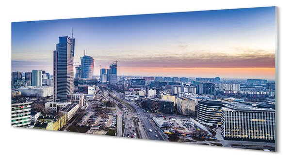 Obraz na szkle Warszawa Panorama wieżowce wschód słońca