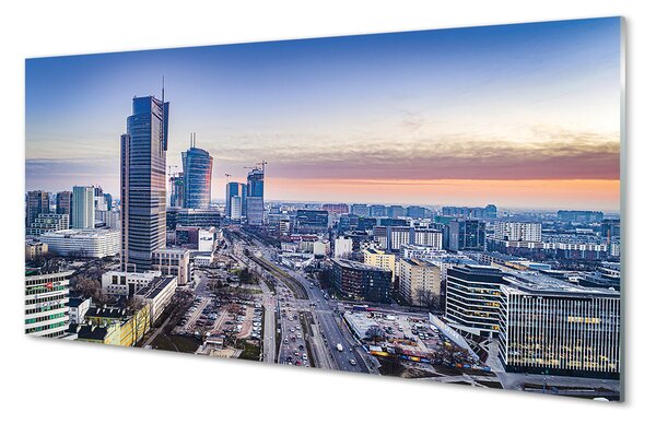 Obraz na szkle Warszawa Panorama wieżowce wschód słońca