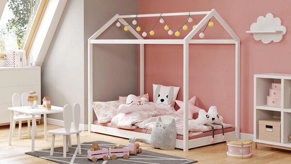 Białe drewniane łóżko domek - Melody