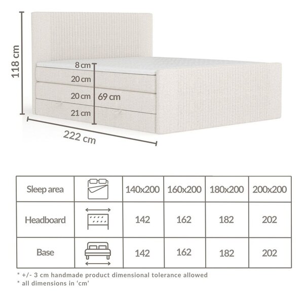 Beżowe łóżko kontynentalne ze schowkiem 140x200 cm Bergamo – Maison de Rêve