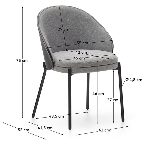 Czarny/szary tapicerowany fotel jadalniany Eamy – Kave Home