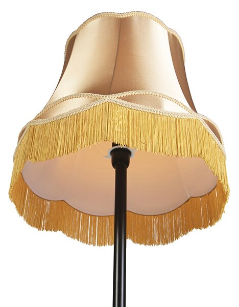 Lampa stojąca retro czarna z abażurem w stylu babci złotego 45 cm - Simplo