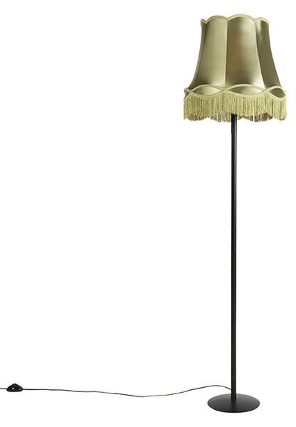 Lampa stojąca retro czarna z zielonym abażurem w stylu babci 45 cm - Simplo