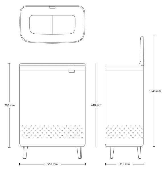 Metalowy kosz na pranie w kolorze matowej czerni 90 l Bo Hi – Brabantia