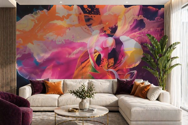 Fototapety Żywy, abstrakcyjny kwiat orchidei o bogatej kolorystyce i dynamicznych kształtach, utrzymany w, Fototapety Kwiaty, w09855 : Uwalls.pl