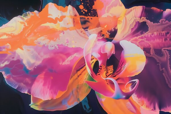 Fototapety Żywy, abstrakcyjny kwiat orchidei o bogatej kolorystyce i dynamicznych kształtach, utrzymany w, Fototapety Kwiaty, w09855 : Uwalls.pl