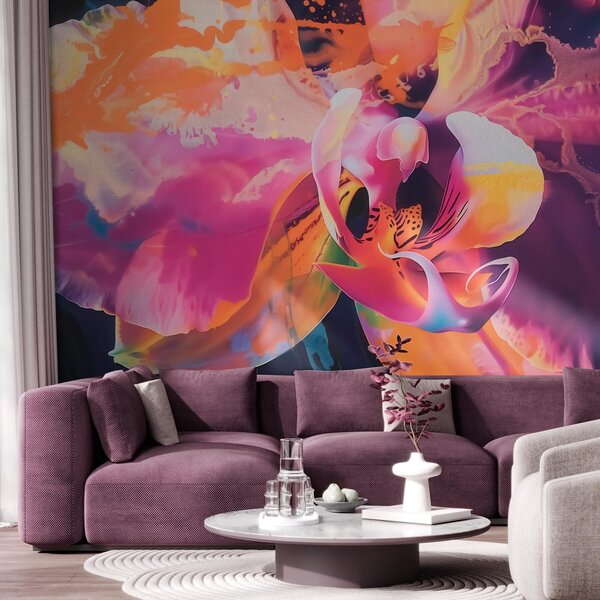 Fototapety Żywy, abstrakcyjny kwiat orchidei o bogatej kolorystyce i dynamicznych kształtach, utrzymany w, Fototapety Kwiaty, w09855 : Uwalls.pl