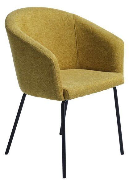 Musztardowy tapicerowany fotel jadalniany z podłokietnikami Easton – Unique Furniture