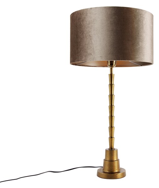 Lampa stołowa brązowa z aksamitnym abażurem taupe 35 cm - Pisos