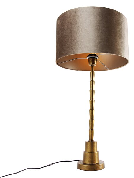 Lampa stołowa brązowa z aksamitnym abażurem taupe 35 cm - Pisos