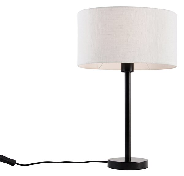 Lampa stołowa czarna z owalnym lnianym abażurem białym 35 cm - Simplo