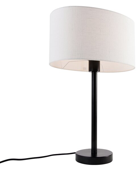 Lampa stołowa czarna z owalnym lnianym abażurem białym 35 cm - Simplo