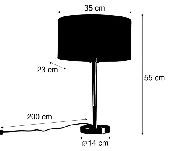 Lampa stołowa czarna z owalnym lnianym abażurem białym 35 cm - Simplo