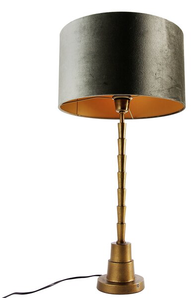 Lampa stołowa brązowa z zielonym aksamitnym abażurem 35 cm - Pisos