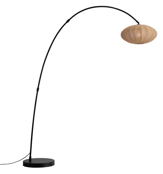 Lampa łukowa Japandi czarna z brązowym kloszem - Bida