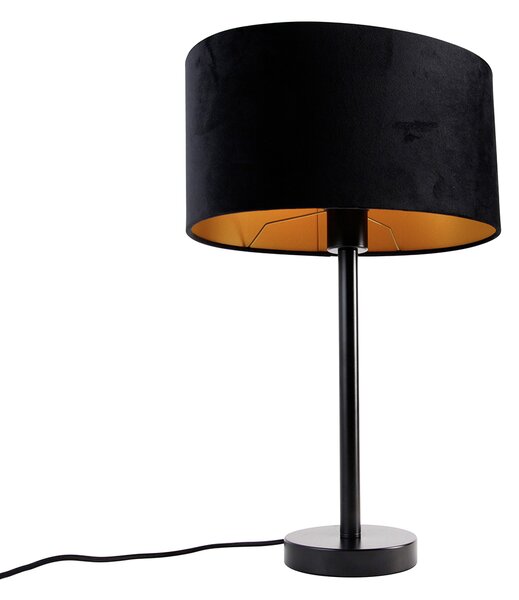 Lampa stołowa czarna z owalnym aksamitnym abażurem, 35 cm - Simplo