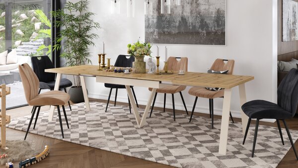 AVERY Dąb Artisan/dół beżowy (Szampański) - STÓŁ LOFTOWY/INDUSTRIALNY DO SALONU/JADALNI ROZKŁADANY - 2 ROZMIARY!