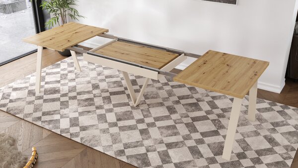 AVERY Dąb Artisan/dół beżowy (Szampański) - STÓŁ LOFTOWY/INDUSTRIALNY DO SALONU/JADALNI ROZKŁADANY - 2 ROZMIARY!